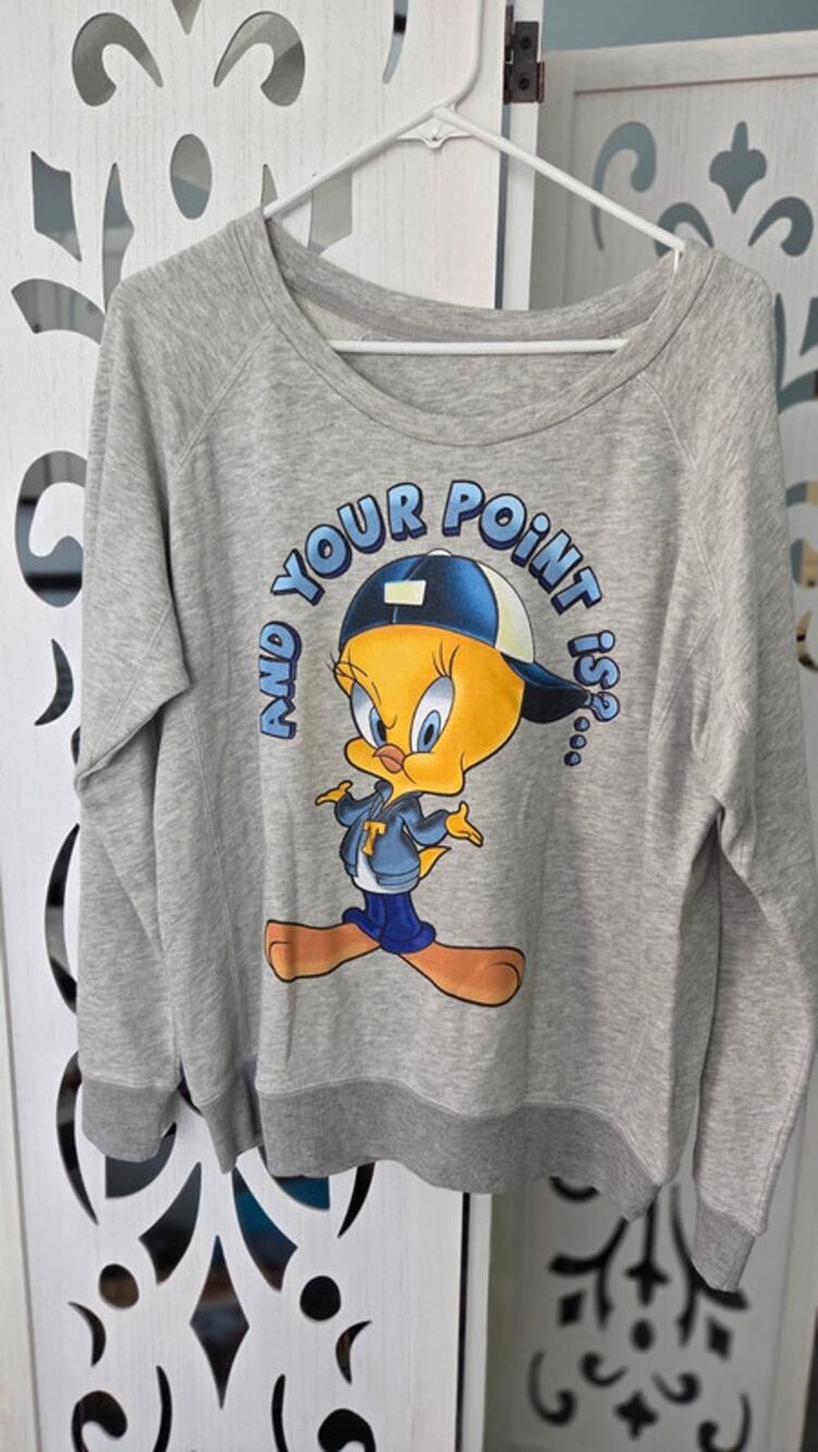 Looney Tunes Tweety Bird Sweatshirt Adult Large Gray And Your Point Is NWOT